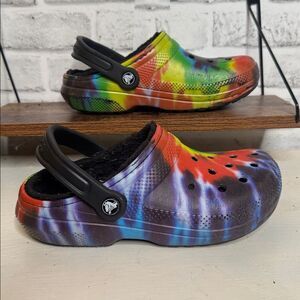 Crocs Classic Lined Multicolor Tie Dye Clogs Slip on Men 4 Women 6